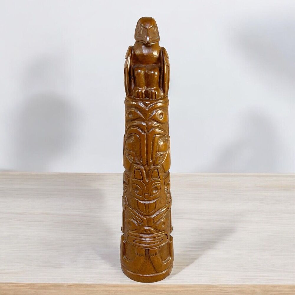 Red Mill 1990 Totem Pole Handcrafted Pecan Resin Wood 9” Tiki Statue Figure VTG